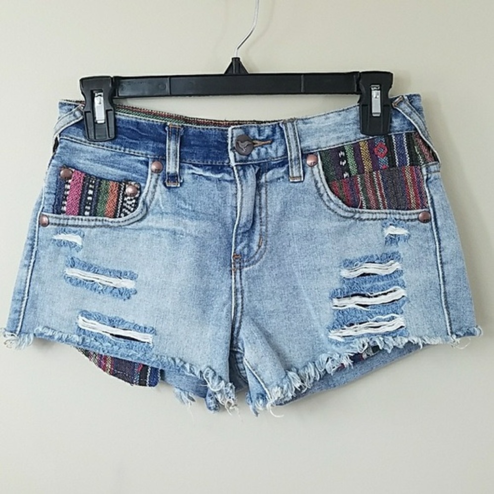 Free people colorful patterned jean shorts
